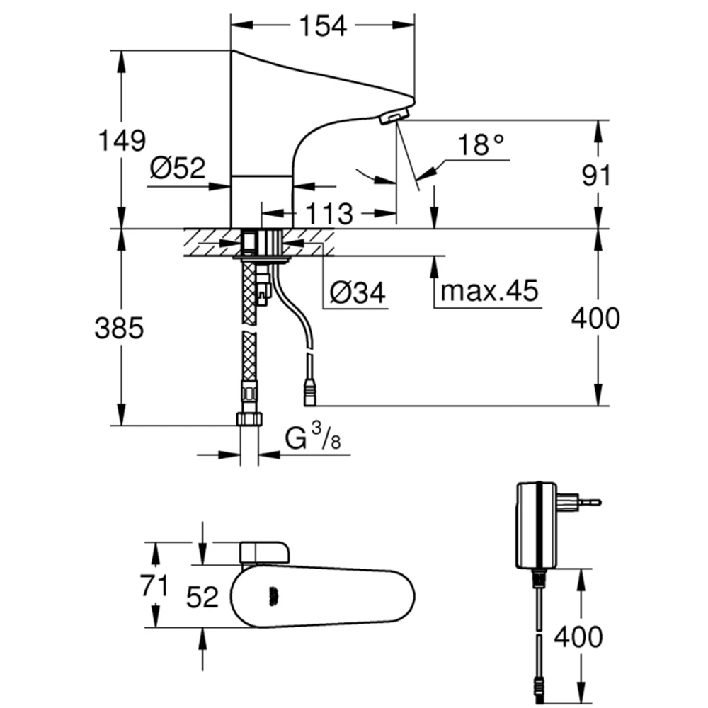 Grohe Europlus E Tek Su Girişli Fotoselli Lavabo Bataryası - 36016001 2