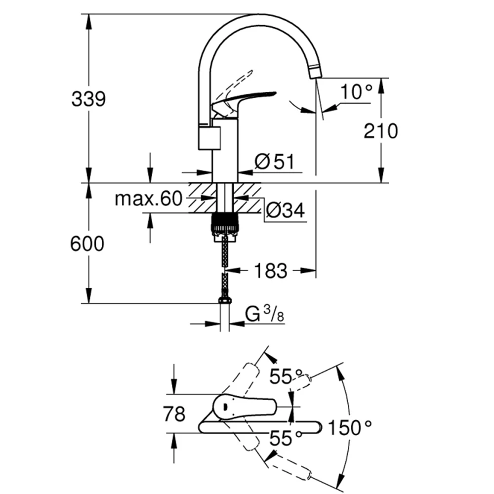 Grohe Eurosmart 2021 Tek Kumandalı Eviye Bataryası - 33202003 2