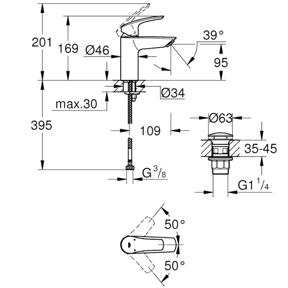 Grohe Eurosmart 2021 Tek Kumandalı Lavabo Bataryası - 23922003 2