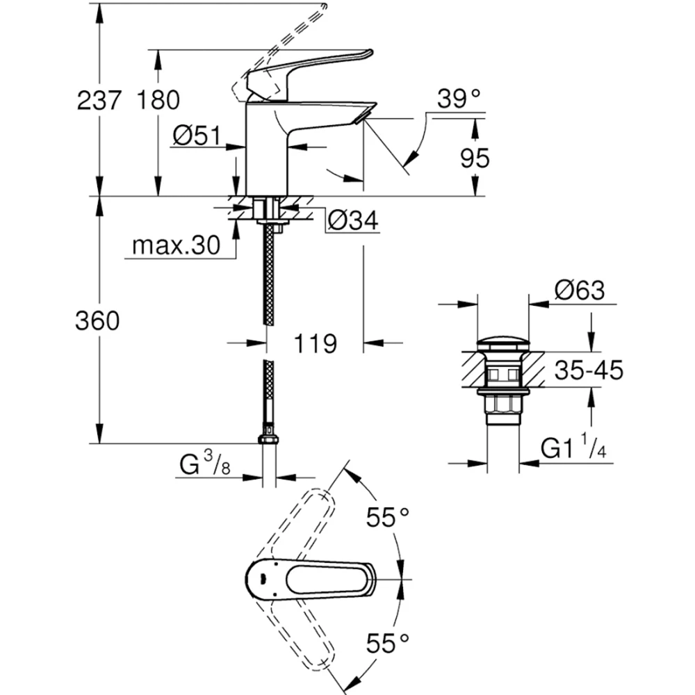 Grohe Eurosmart 2021 Tek Kumandalı Lavabo Bataryası - 23980003 2
