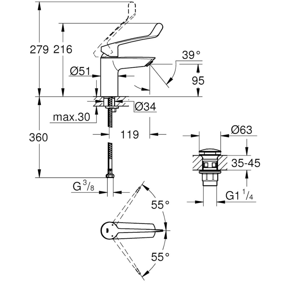 Grohe Eurosmart 2021 Tek Kumandalı Lavabo Bataryası - 23986003 2