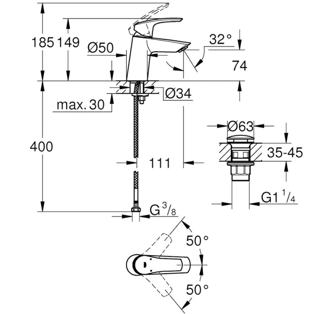 Grohe Eurosmart 2021 Tek Kumandalı Lavabo Lataryası - 23968003 2