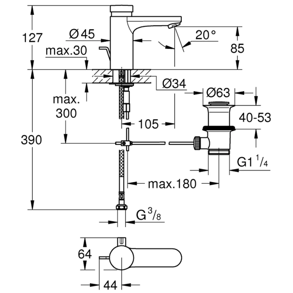 Grohe Eurosmart Cosmopolitan T Çift Su Girişli Sıcaklık Sınırlayıcılın Zaman Ayarlı Lavabo Bataryası - 36318000 2