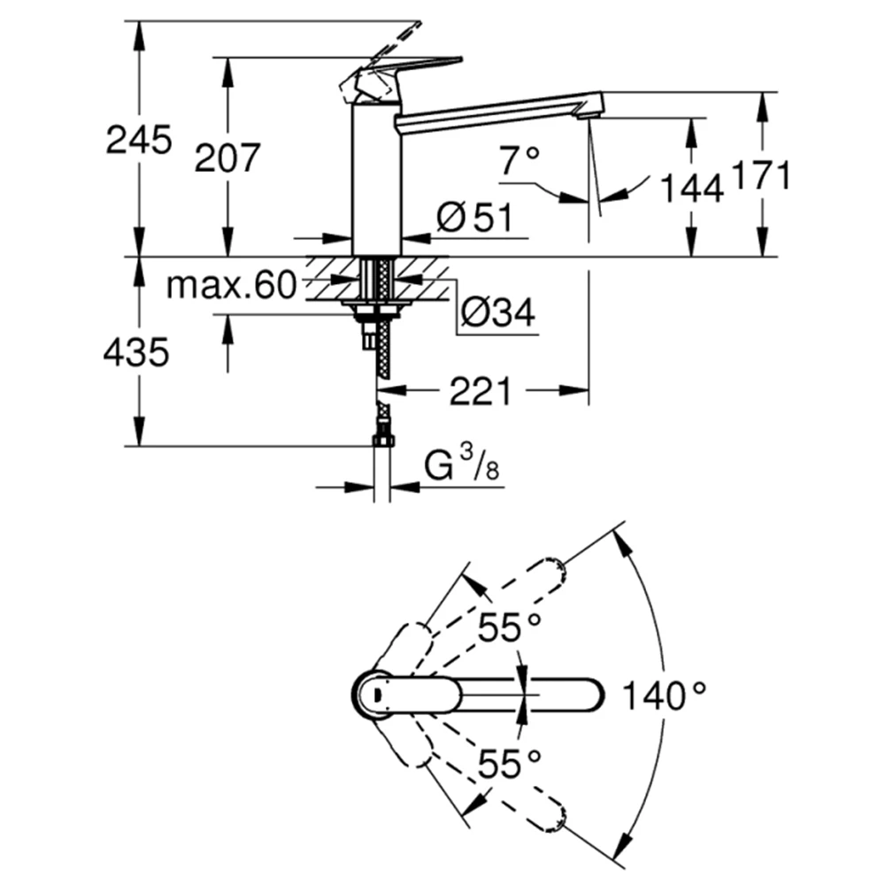 Grohe Eurosmart Cosmopolitan Tek Kumandalı Eviye Bataryası - 30193000 2