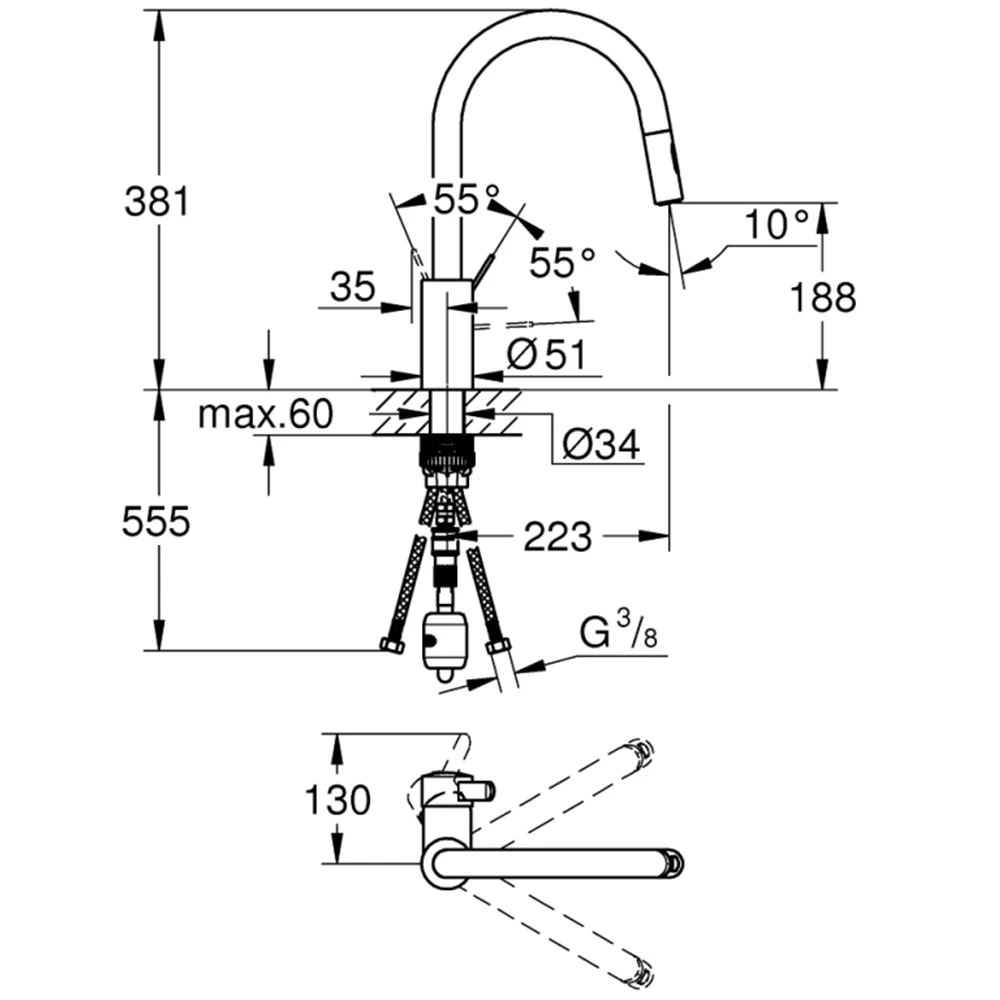 Grohe Eurosmart Cosmopolitan Tek Kumandalı Eviye Bataryası - 31481001 2