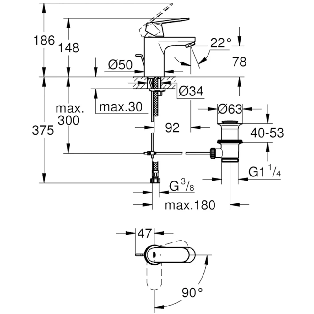 Grohe Eurosmart Cosmopolitan Tek Kumandalı Lavabo Bataryası - 2337700E 2