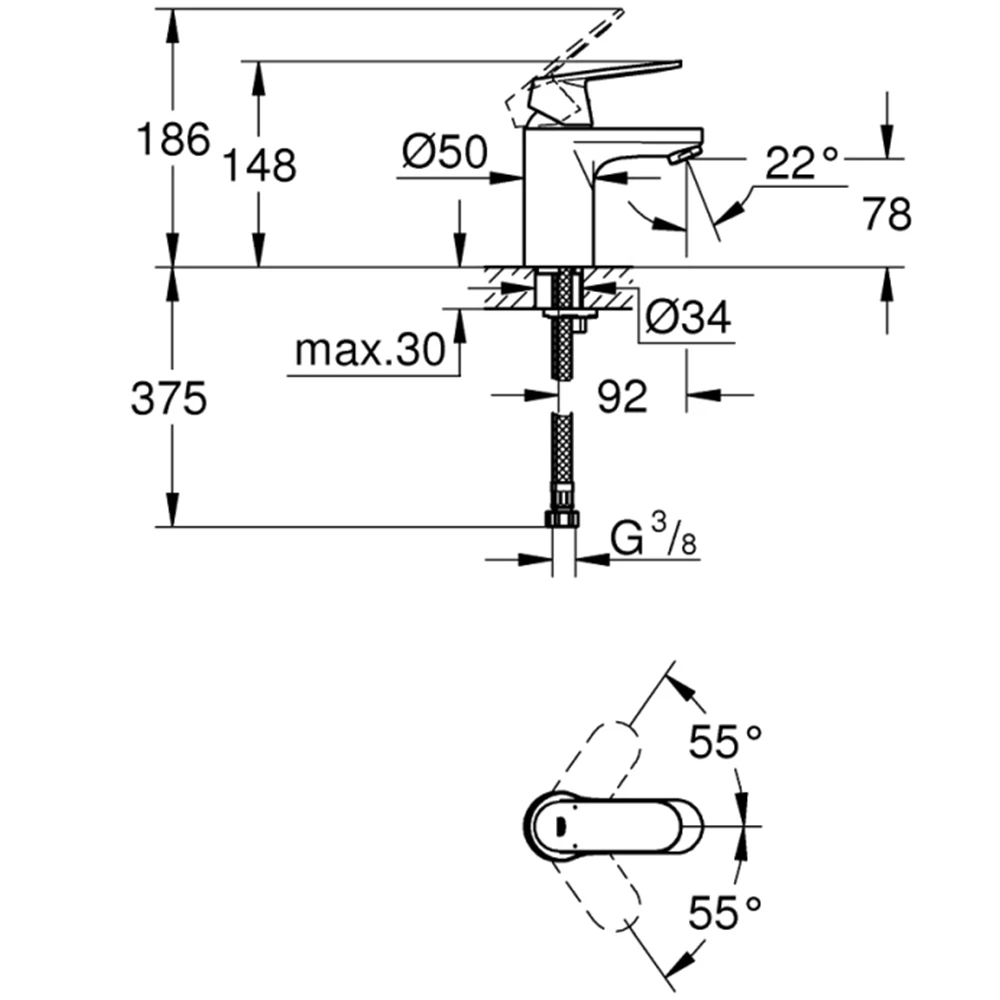 Grohe Eurosmart Cosmopolitan Tek Kumandalı Lavabo Bataryası - 32824000 2