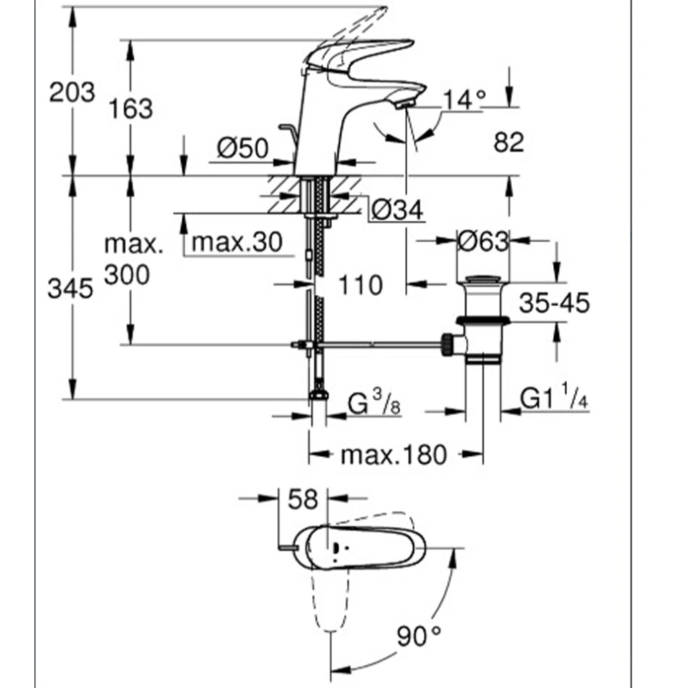 Grohe Eurostyle 2015 Solid Tek Kumandalı Lavabo Bataryası - 23709003 2
