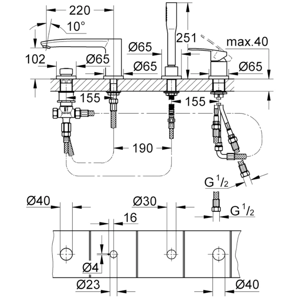 Grohe Eurostyle Cosmopolitan Dört Delikli Küvet Bataryası - 23048003 2