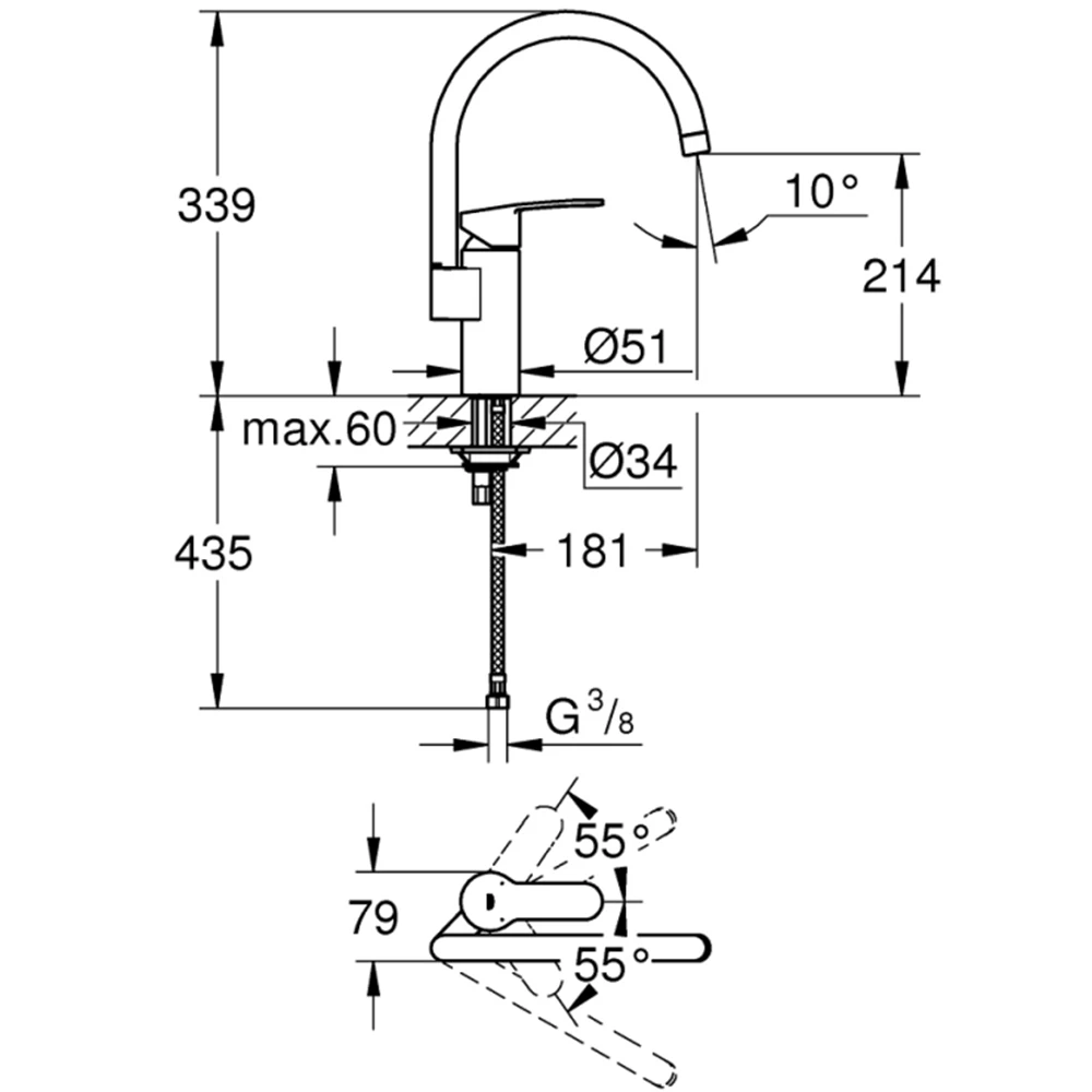 Grohe Eurostyle Cosmopolitan Tek Kumandalı Eviye Bataryası - 30221002 2