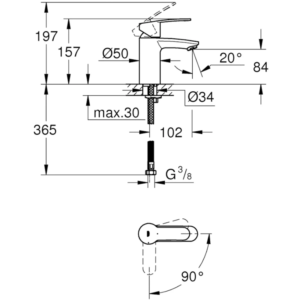 Grohe Eurostyle Cosmopolitan Tek Kumandalı Lavabo Bataryası - 2337320E 2