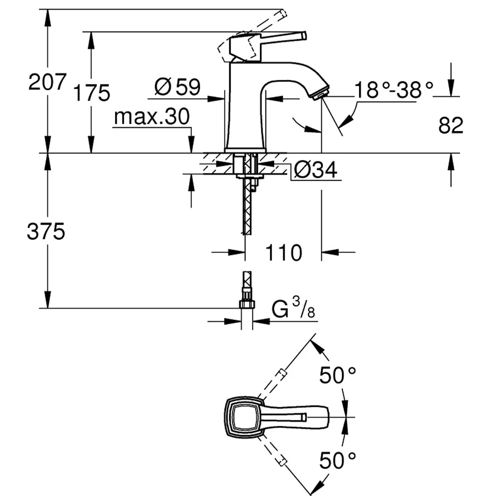 Grohe Grandera Tek Kumandalı Krom-Bronz Lavabo Bataryası - 24370IG0 2