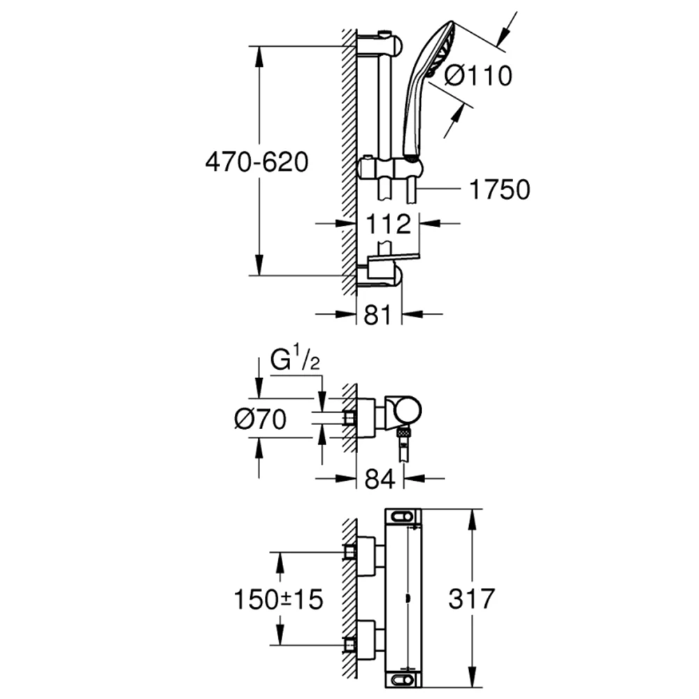 Grohe Grohtherm 2000 Termostatik Duş Bataryası-Duş Seti Dahil - 34195001 2