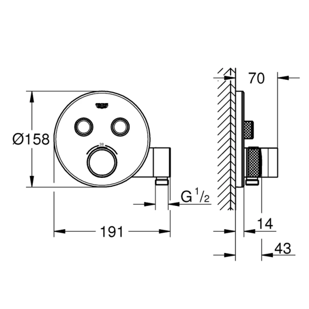 Grohe Grohtherm SmartControl Çift Valfli Akış Kontrollü Ankastre Termostatik Duş Bataryası - 29120000 2