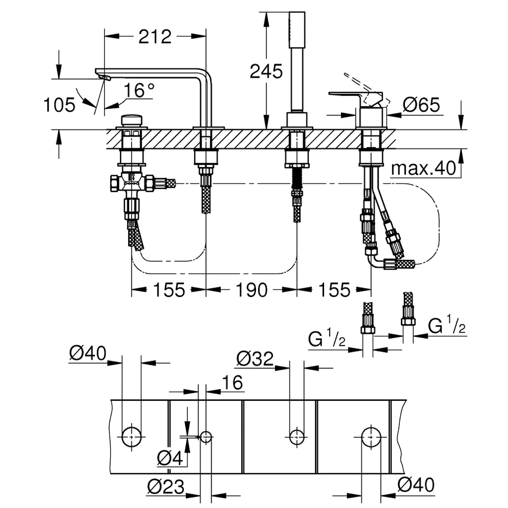 Grohe Lineare New Dört Delikli Küvet Bataryası - 19577001 2
