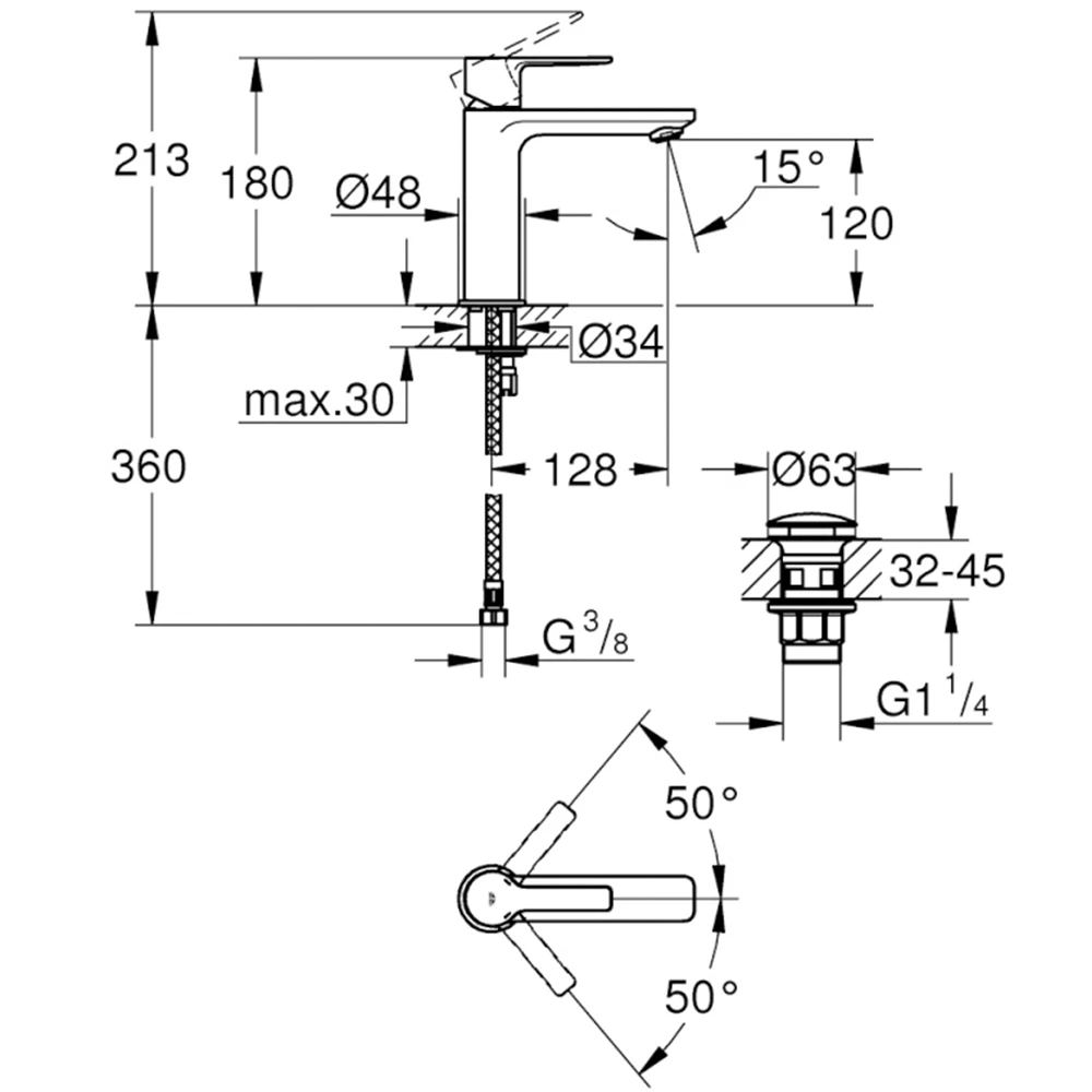Grohe Lineare New Tek Kumandalı Lavabo Bataryası - 23106001 2