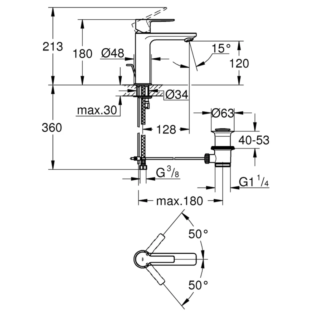 Grohe Lineare New Tek Kumandalı Nikel Lavabo Bataryası - 32114AL1 2