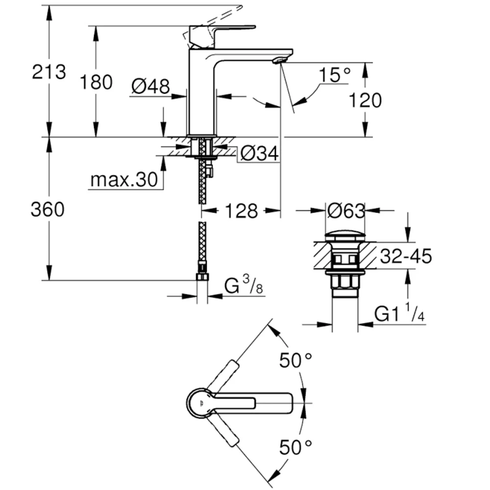 Grohe Lineare New Tek Kumandalı Nikel Lavabo Bataryası - 23106AL1 2