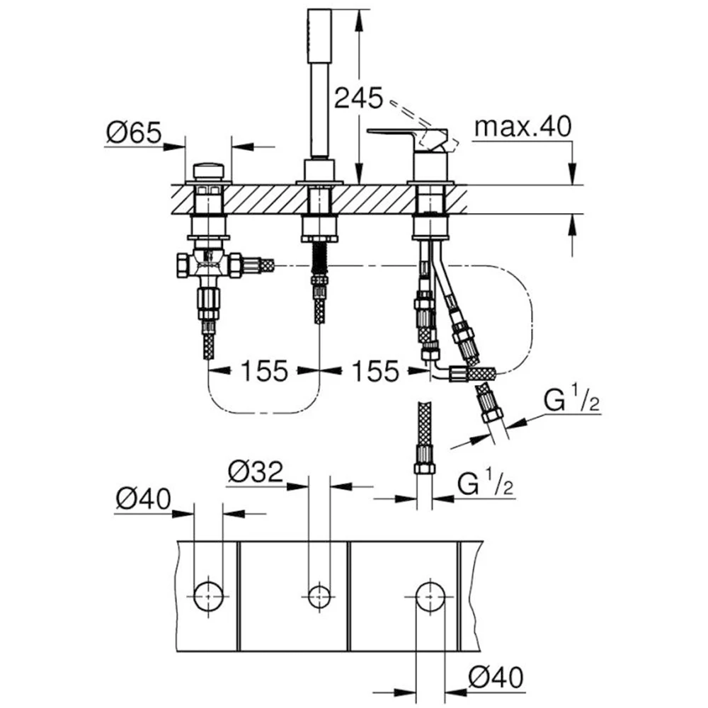 Grohe Lineare New Üç Delikli Tek Kumandalı Banyo Kombinasyonu - 19965001 2
