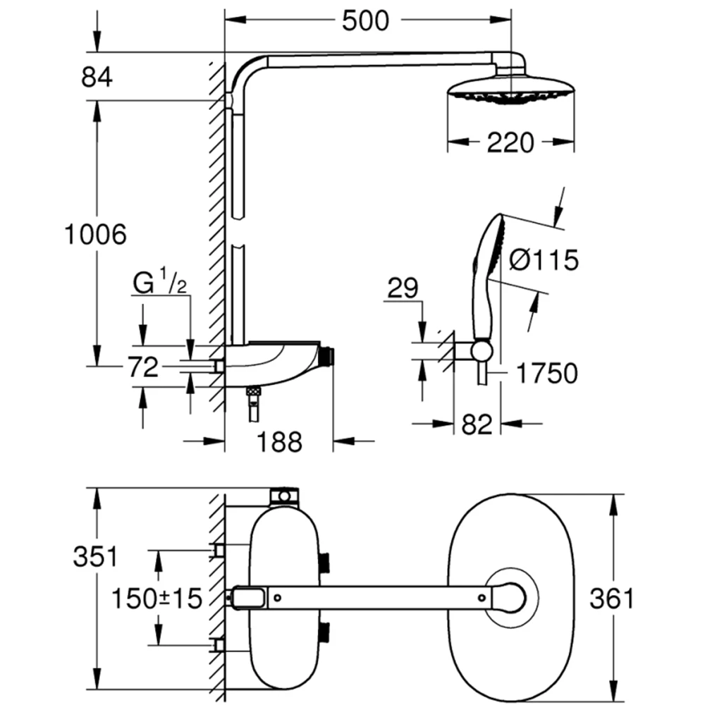 Grohe Rainshower SmartControl Duvara Monte Termostatik Bataryalı Duş Sistemi - 26250000 2