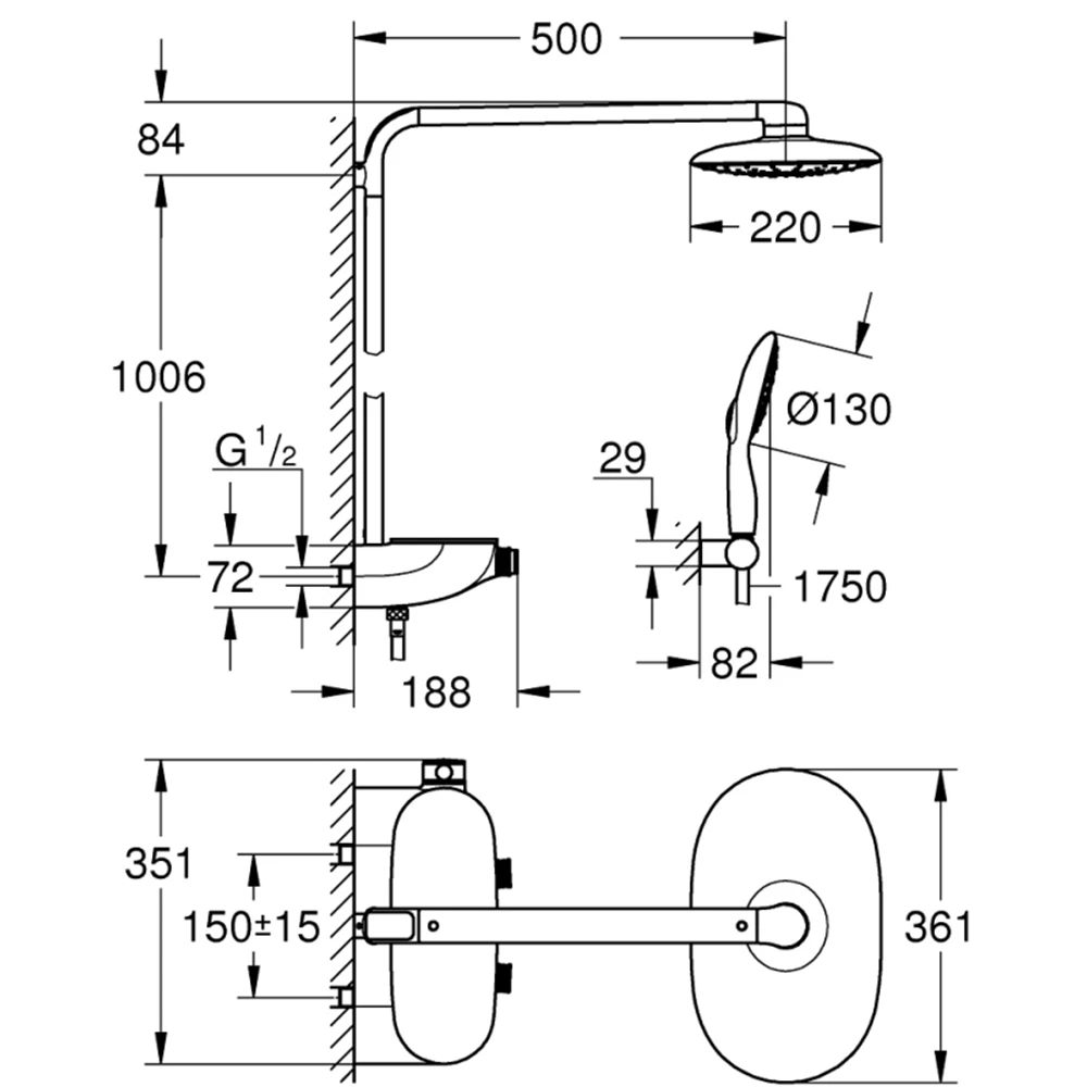 Grohe Rainshower SmartControl Duvara Monte Termostatik Bataryalı Duş Sistemi - 26361000 2