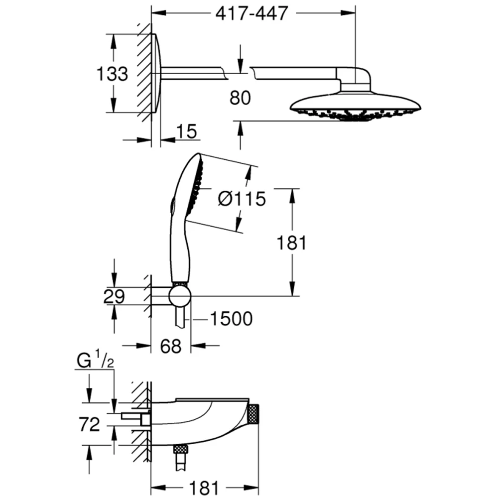 Grohe Rainshower SmartControl Termostatik Yarı Ankastre Duş Bataryası - 26443000 2
