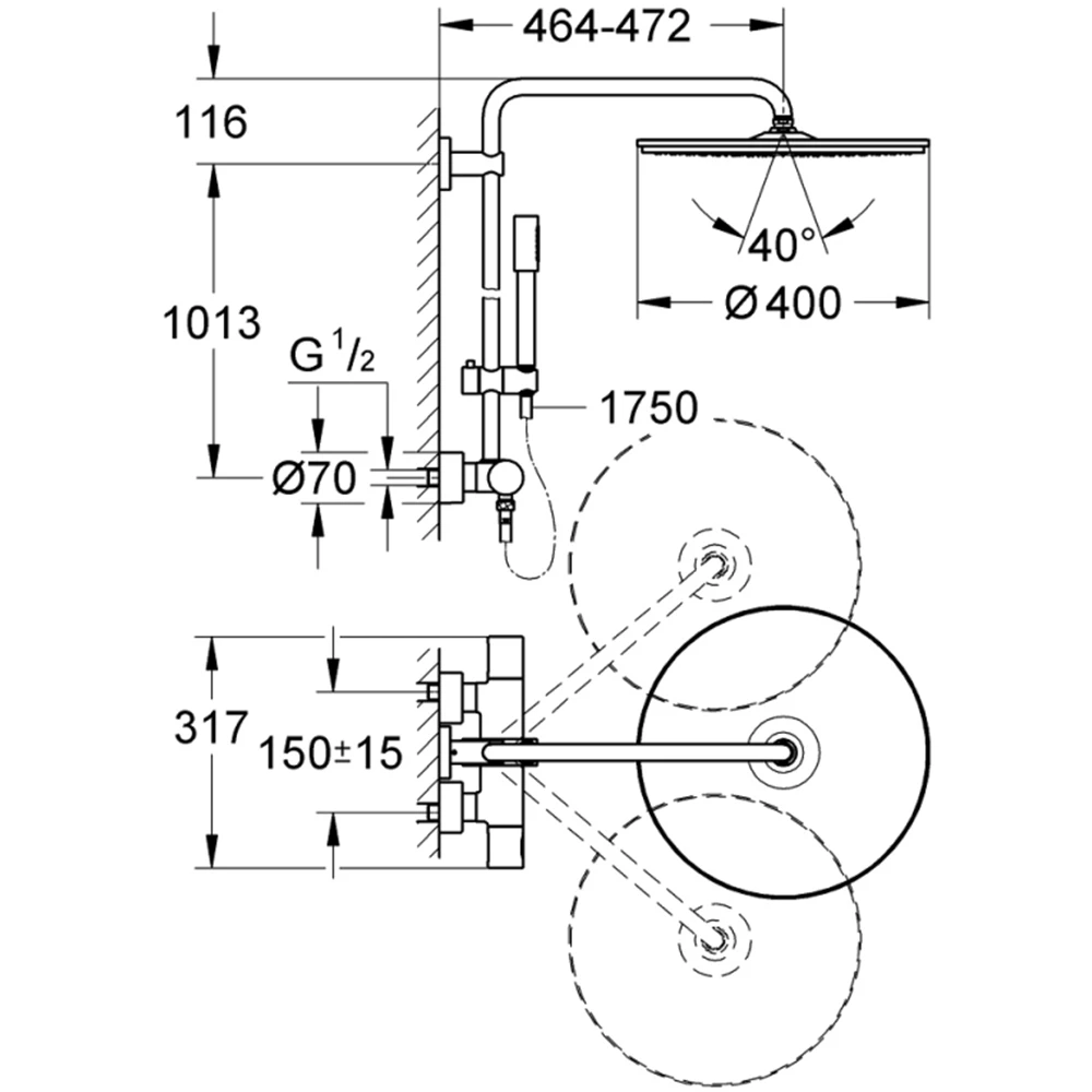 Grohe Rainshower System Duvara Monte Termostatik Bataryalı Duş Sistemi - 27174001 2