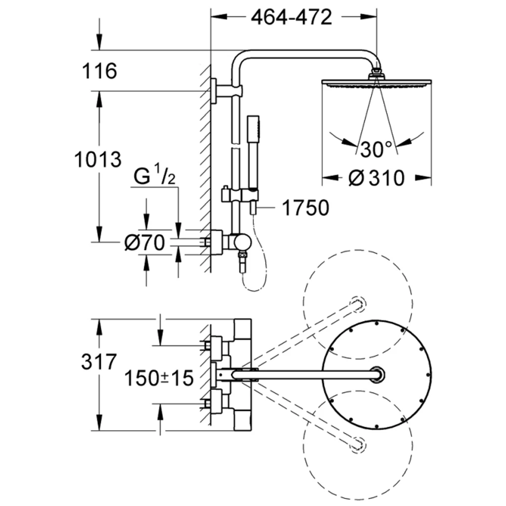 Grohe Rainshower System Duvara Monte Termostatik Bataryalı Duş Sistemi - 27968001 2