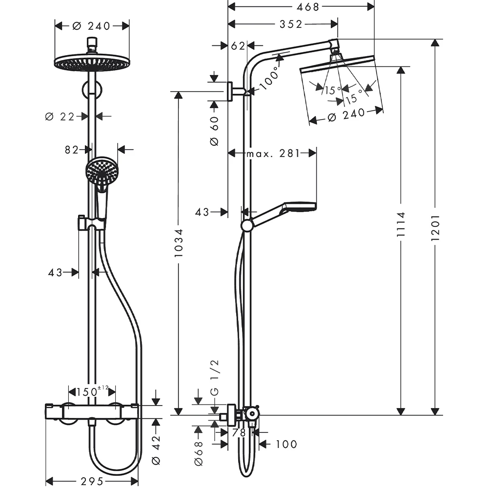 Hansgrohe Crometta S240 1jet Eco Termostatlı Duş Kolunu 27268000 2