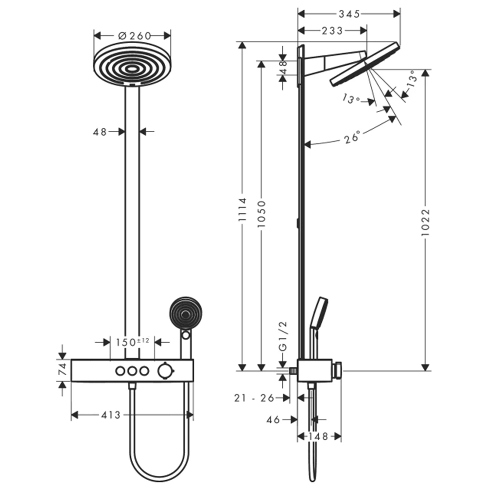 Hansgrohe Pulsify S 260 2jet ShowerTablet Select 400 Satin Siyah Duş Kolonu 24240670 2
