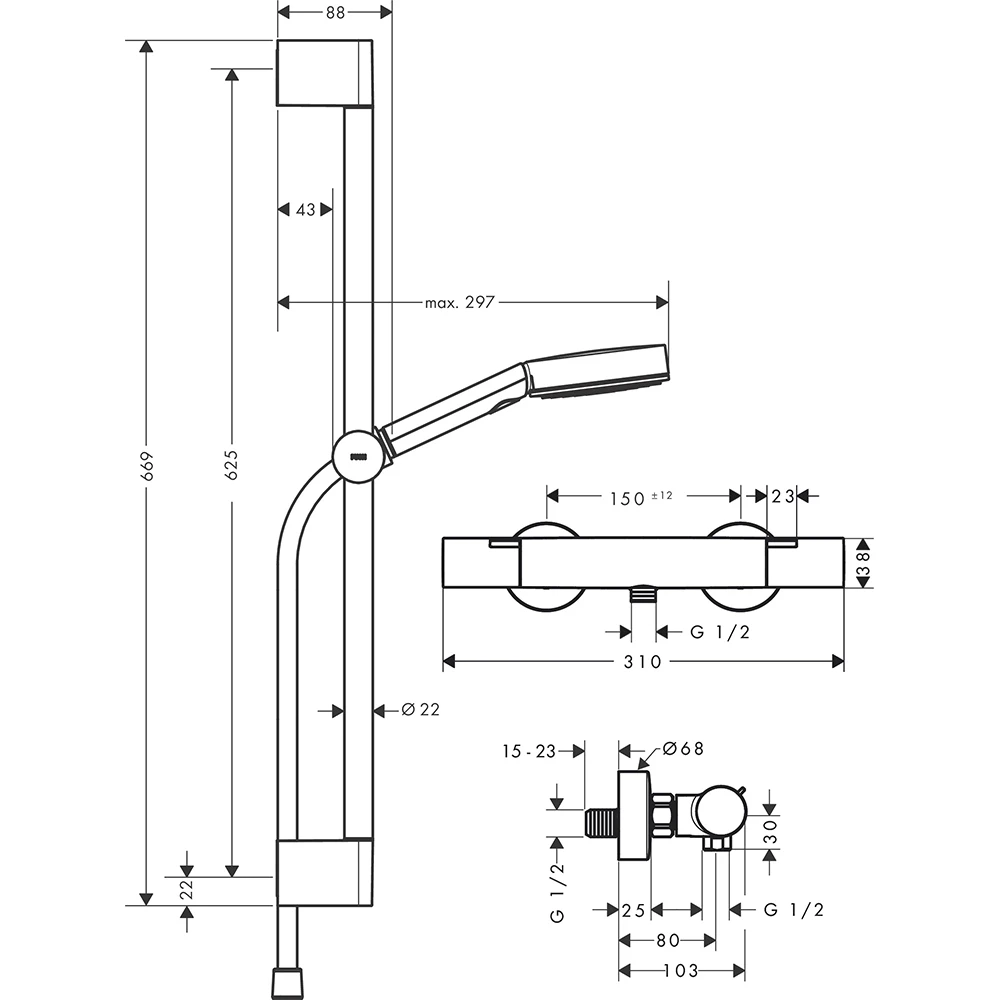 Hansgrohe Pulsify Select S Satin Siyah Termostatik Banyo Bataryalı 65 Cm Duş Barı - 24262670 3