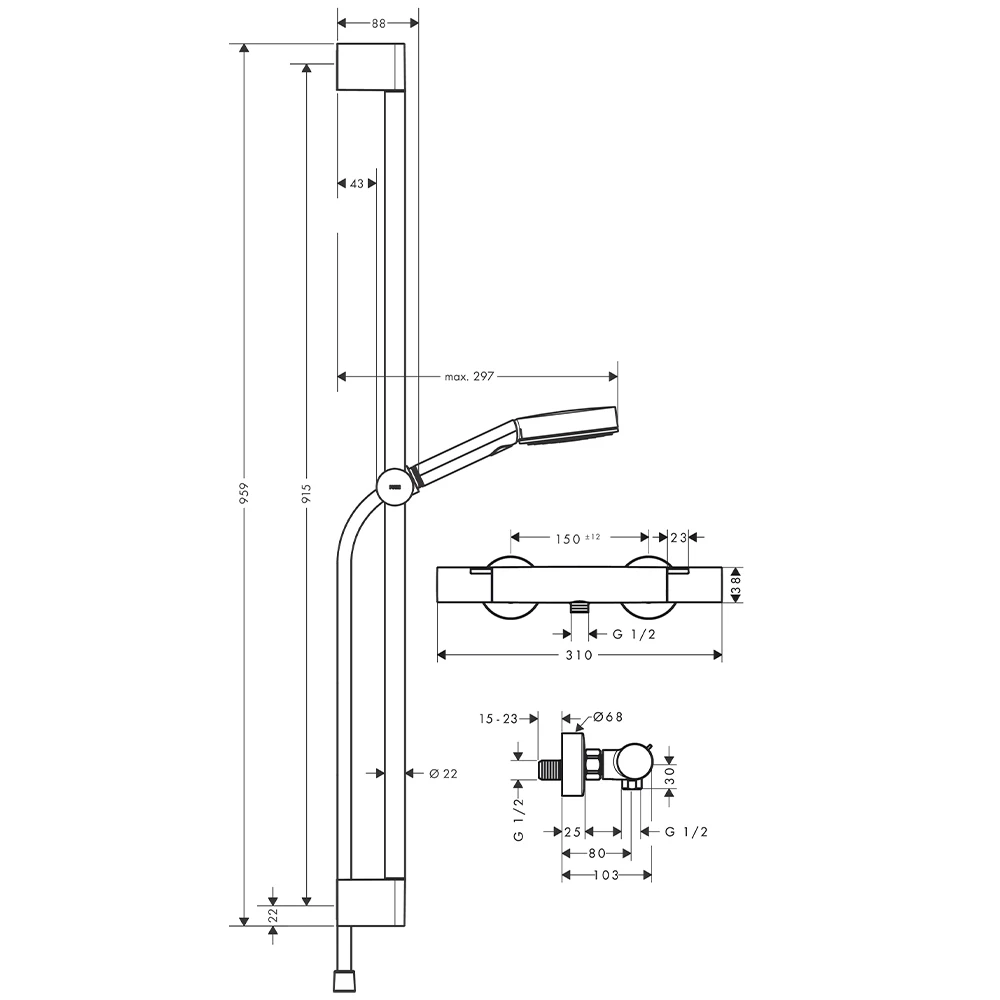 Hansgrohe Pulsify Select S Termostatik Banyo Bataryalı 90 Cm Duş Barı - 24261000 2