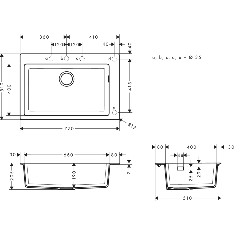 Hansgrohe S51 S510-F660 Ankastre Grafit Siyahı Evye 43313170 2