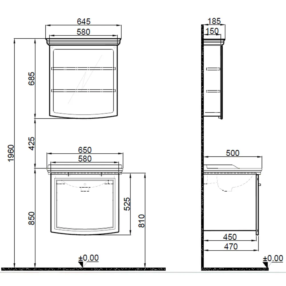 Kale Arte+ 65 Cm Mat Antrasit Banyo Dolabı Takımı (Krom Kulp) 2