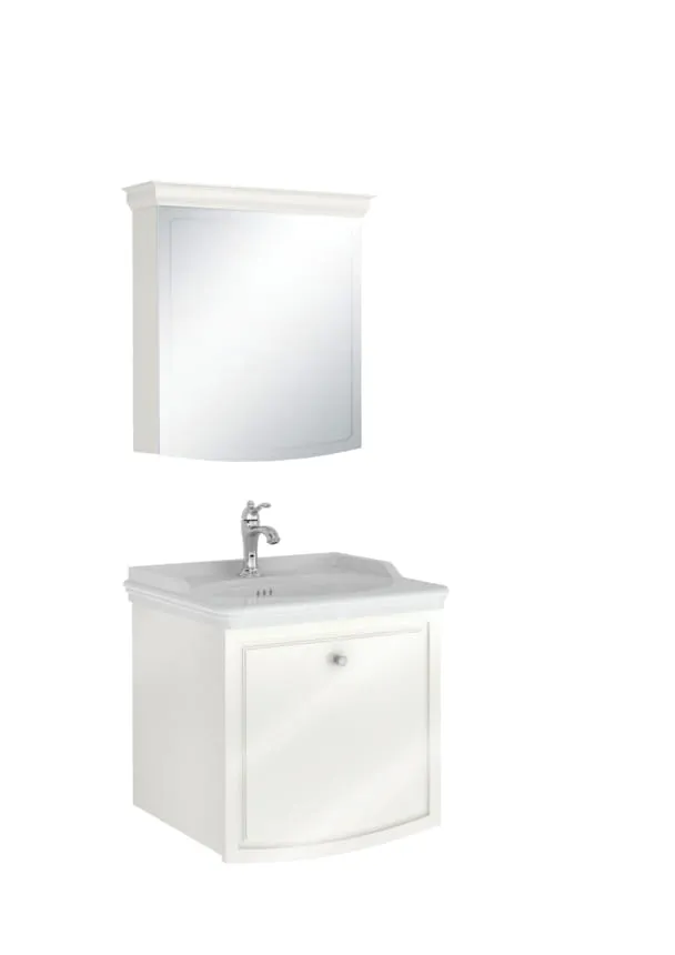 Kale Arte+ 65 Cm Parlak Beyaz Banyo Dolabı Takımı (Krom Kulp)