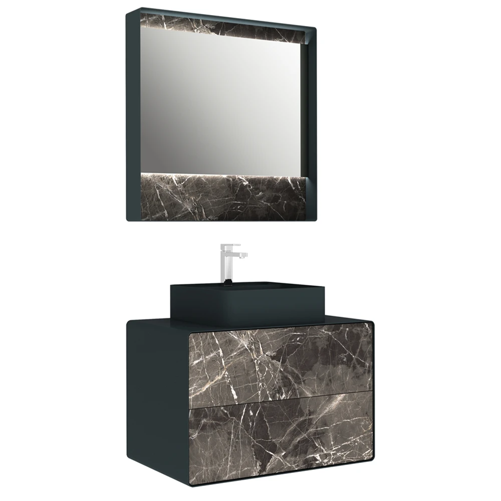Kale Edge 80 Cm Antrasit-Mocha Perla Banyo Dolabı Takımı (Lavabo Hariç)