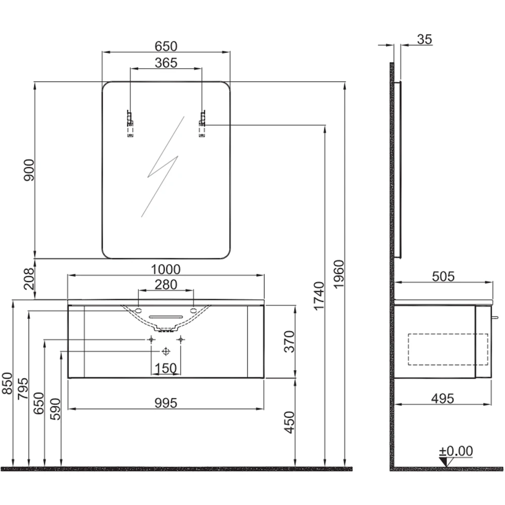 Kale Fold Pro 100 Cm Mat Beyaz Banyo Dolabı Takımı 2