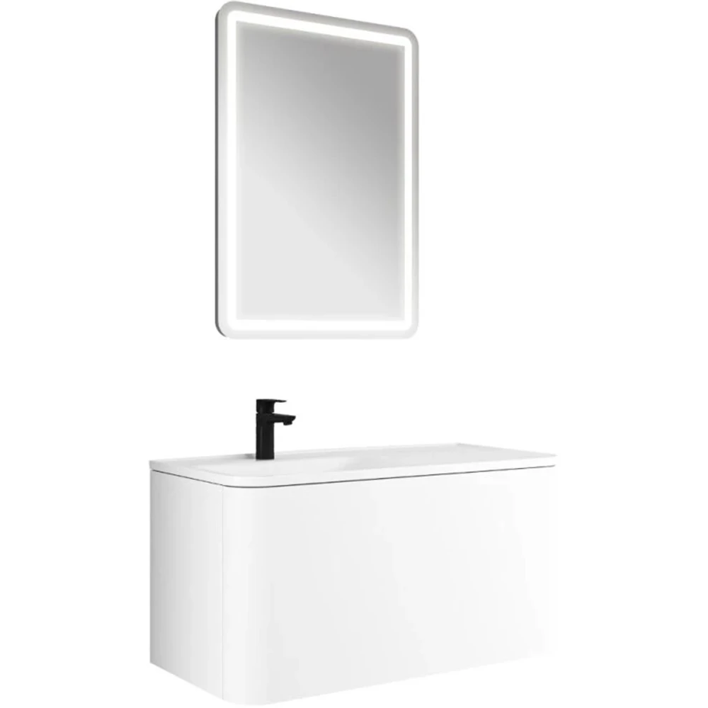 Kale Fold Pro 100 Cm Sağ Etajer Lavabolu Mat Beyaz Banyo Dolabı Takımı