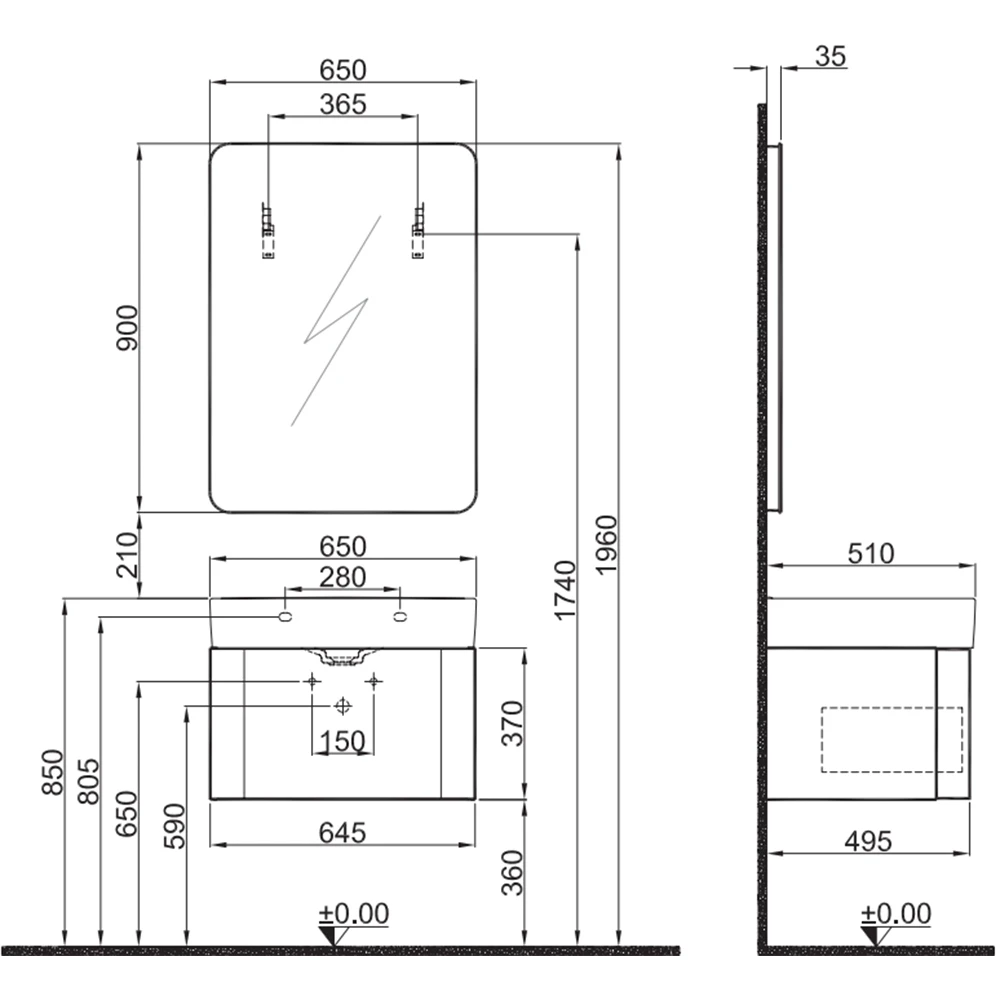 Kale Fold Pro 65 Cm Mat Beyaz Banyo Dolabı Takımı 3