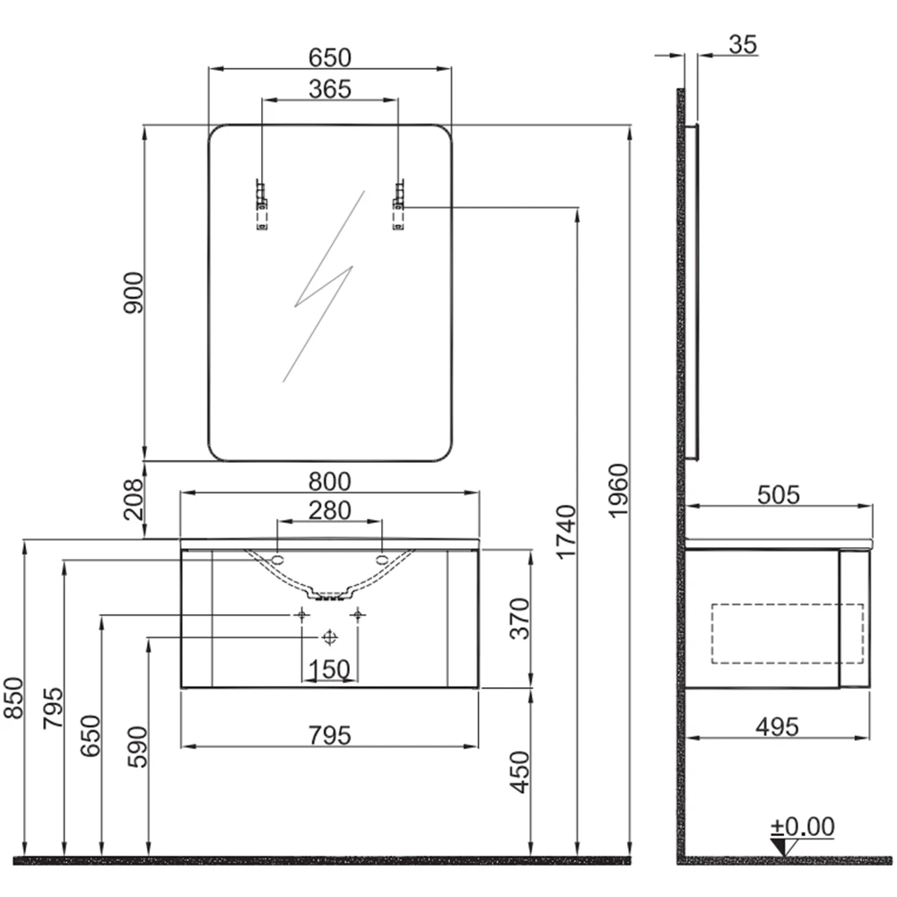 Kale Fold Pro 80 Cm Mat Beyaz Banyo Dolabı Takımı 3