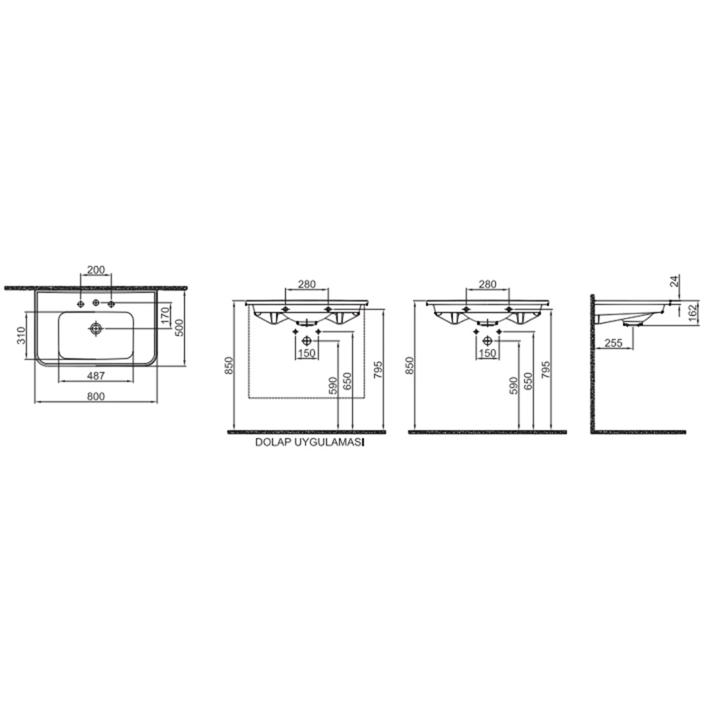 Kale Fold Pro Cm 80x50 Etajerli Lavabo 3