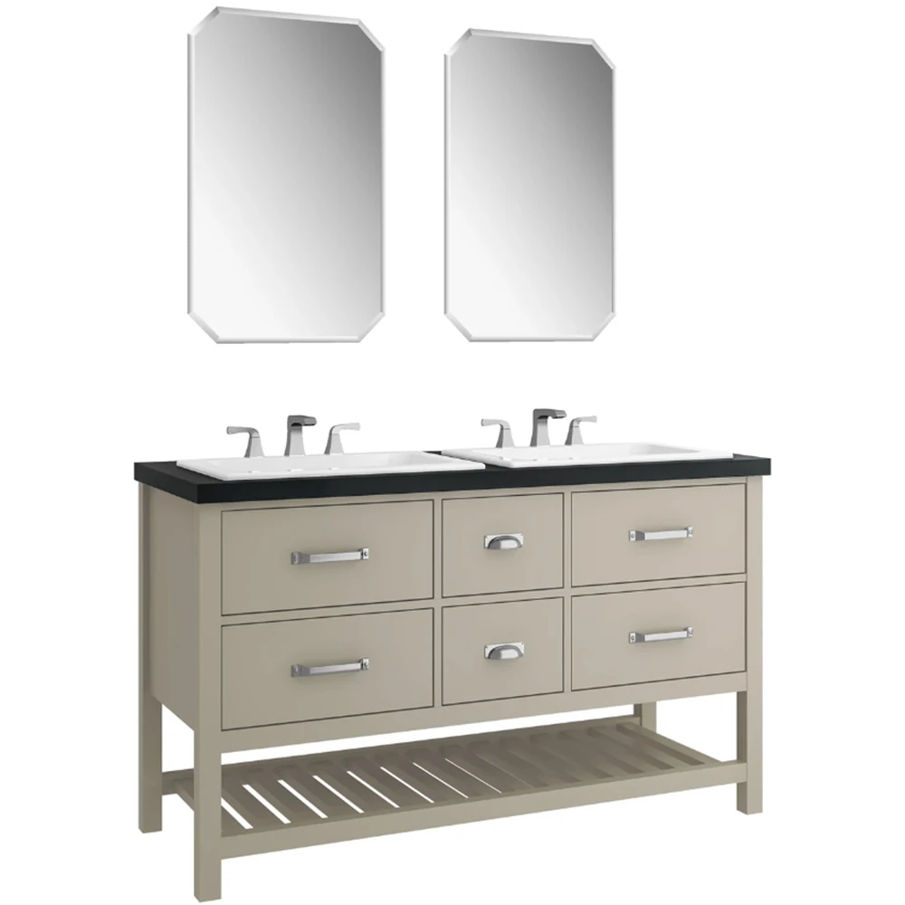 Kale Grandhome 140 Cm Mat Adaçayı Yeşili-Ocean Black Banyo Dolabı Takımı (Mat Krom Kulp)