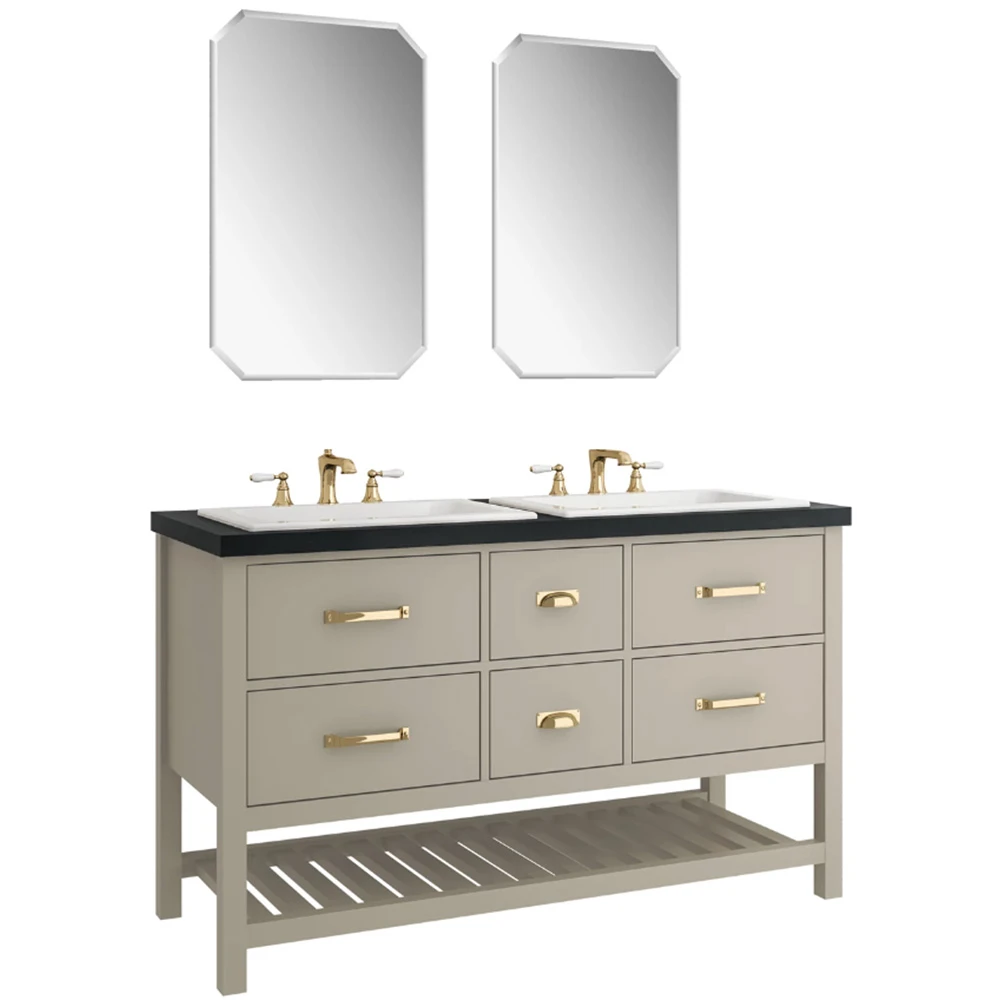 Kale Grandhome 140 Cm Mat Adaçayı Yeşili-Ocean Black Banyo Dolabı Takımı (Parlak Altın Kulp)