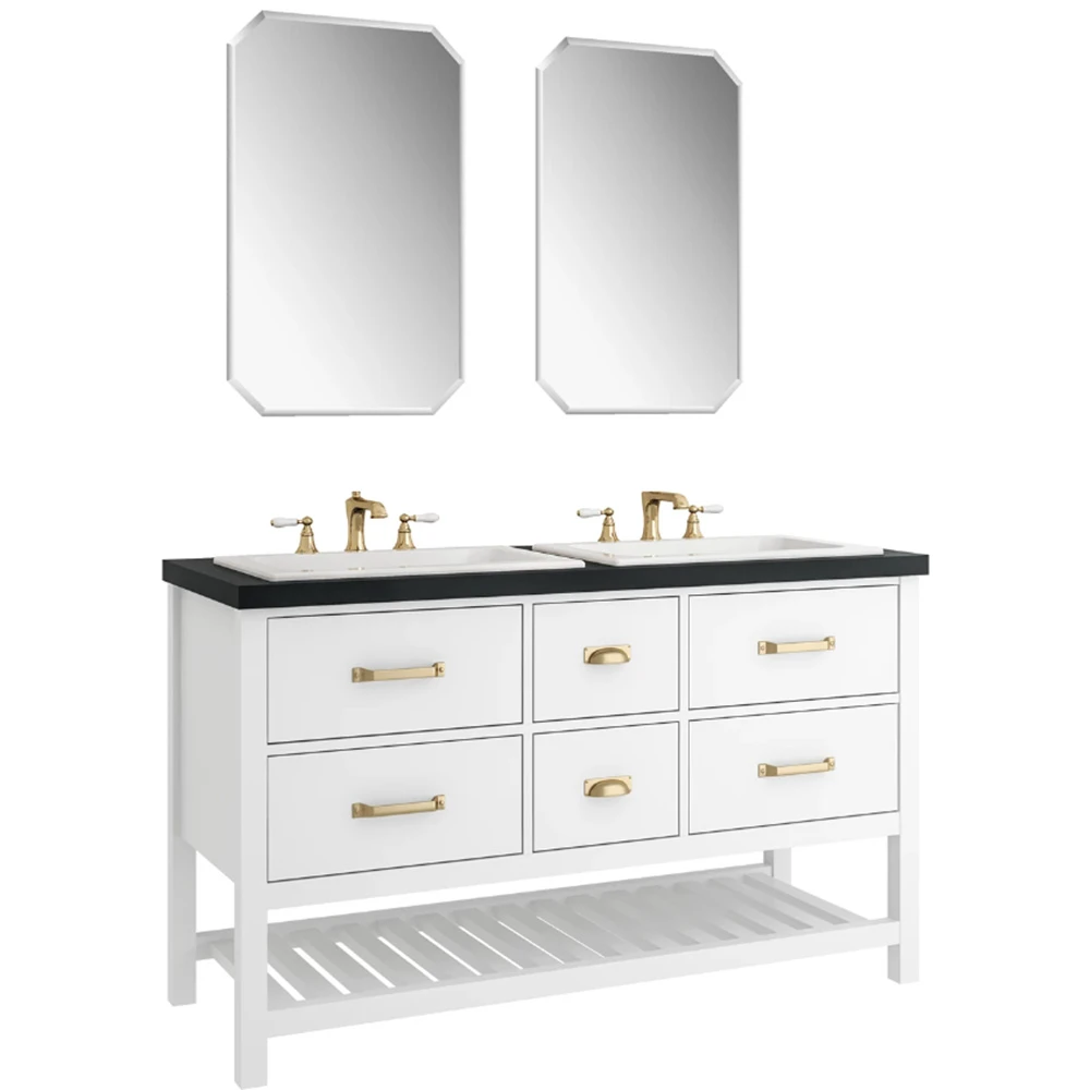 Kale Grandhome 140 Cm Mat Beyaz-Ocean Black Banyo Dolabı Takımı (Mat Altın Kulp)