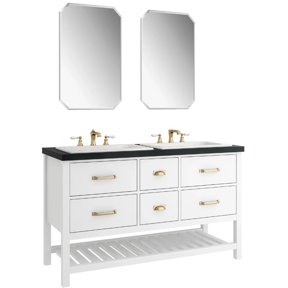 Kale Grandhome 140 Cm Mat Beyaz-Ocean Black Banyo Dolabı Takımı (Parlak Altın Kulp)