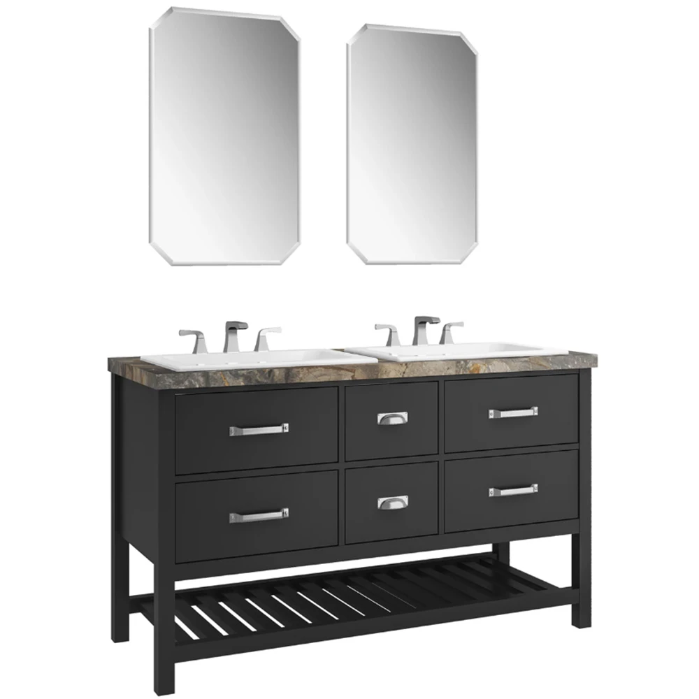 Kale Grandhome 140 Cm Mat Siyah-Asteroid Banyo Dolabı Takımı (Mat Krom Kulp)