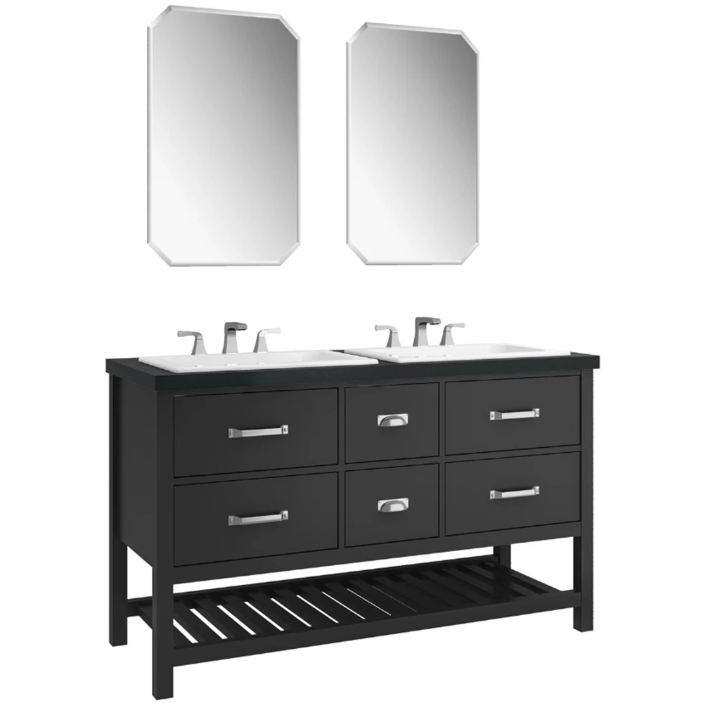 Kale Grandhome 140 Cm Mat Siyah-Ocean Black Banyo Dolabı Takımı (Mat Krom Kulp)