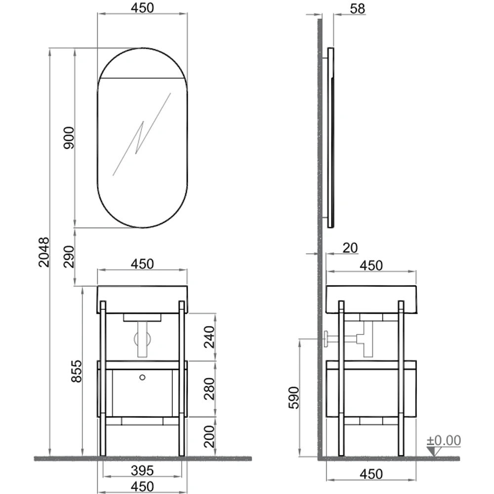 Kale Icon 2.0 50 Cm Yuvarlak Antrasit Banyo Dolabı Takımı 2