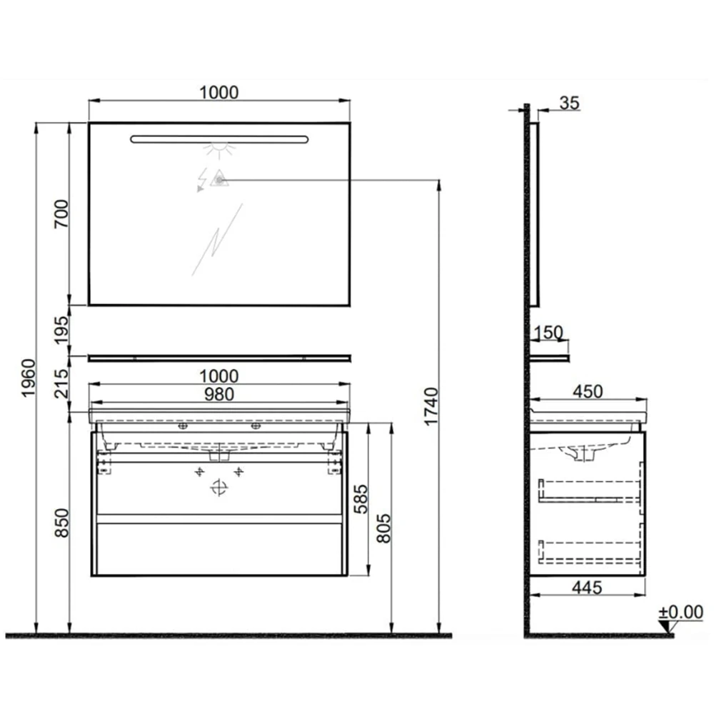 Kale Idea 2.0 100 Cm Parlak Beyaz Çift Çekmeceli Banyo Dolabı Takımı 2