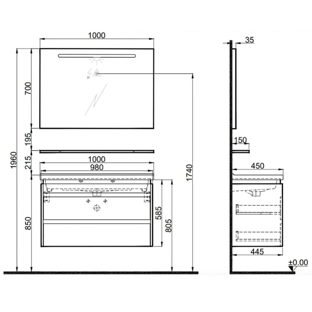 Kale Idea 2.0 100 Cm Pasifik A Çift Çekmeceli Banyo Dolabı Takımı 610100200532 2